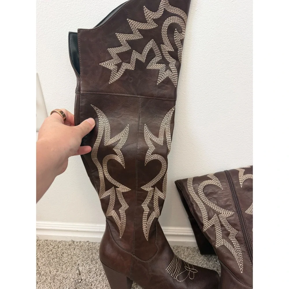 AOSPHIRAYLIAN Women's Knee-High Western Cowgirl Boots – Size 36 – NEW